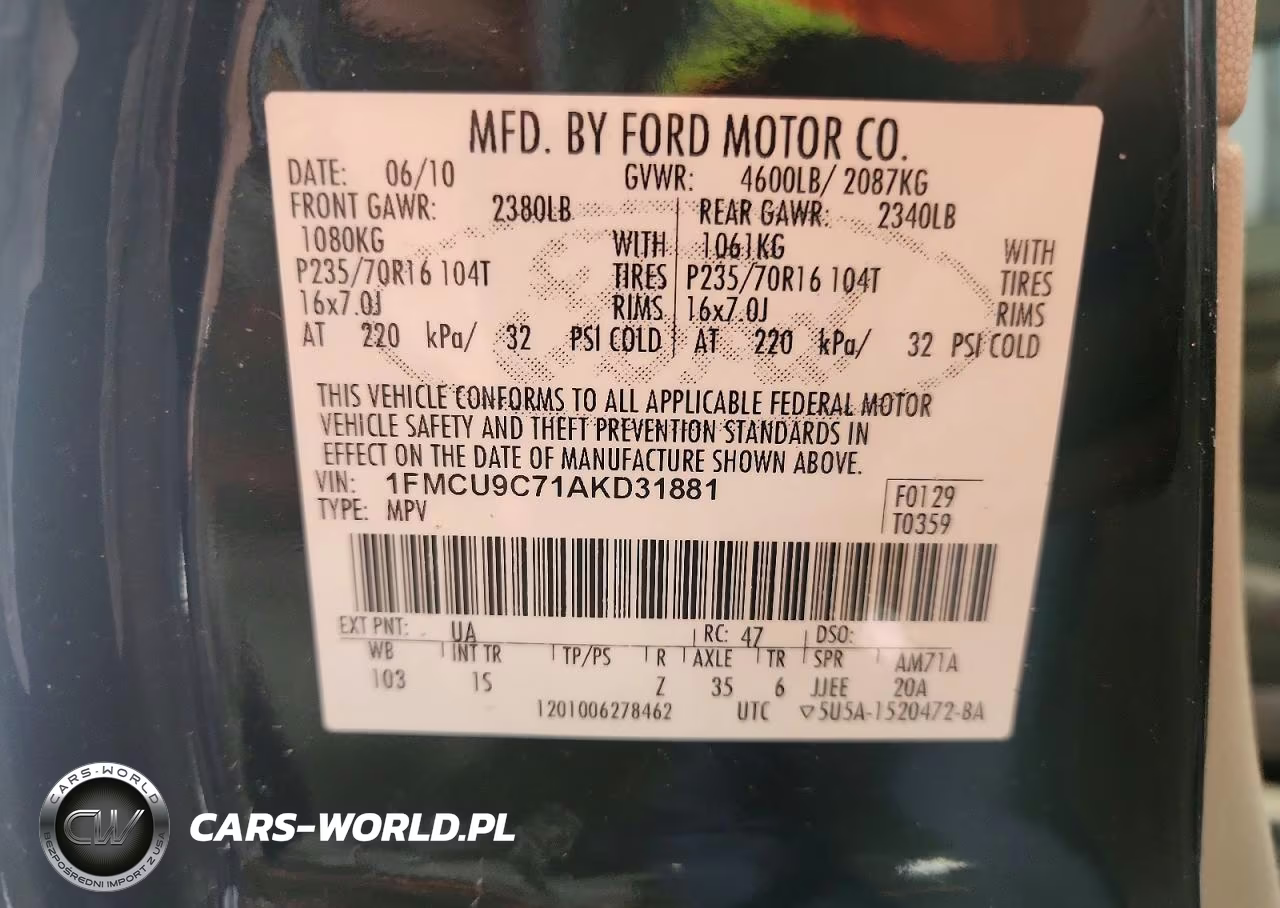 2010 Ford Escape Xls VIN:1FMCU9C71AKD31881 - 13