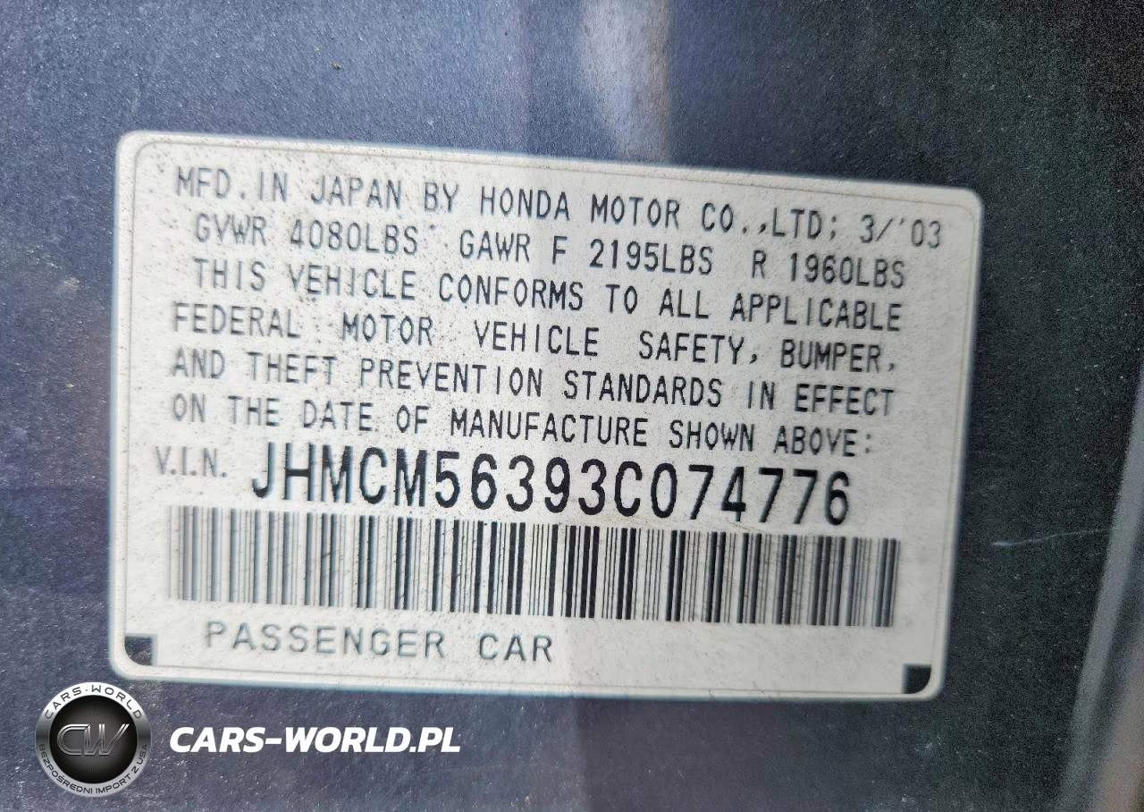 2003 Honda Accord Lx VIN:JHMCM56393C074776 - 12