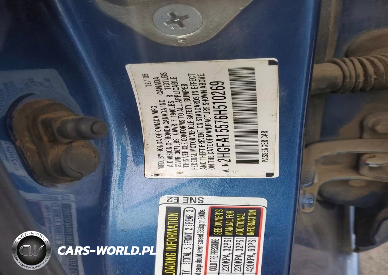 2006 Honda Civic Lx VIN:2HGFA15576H510269 - 12
