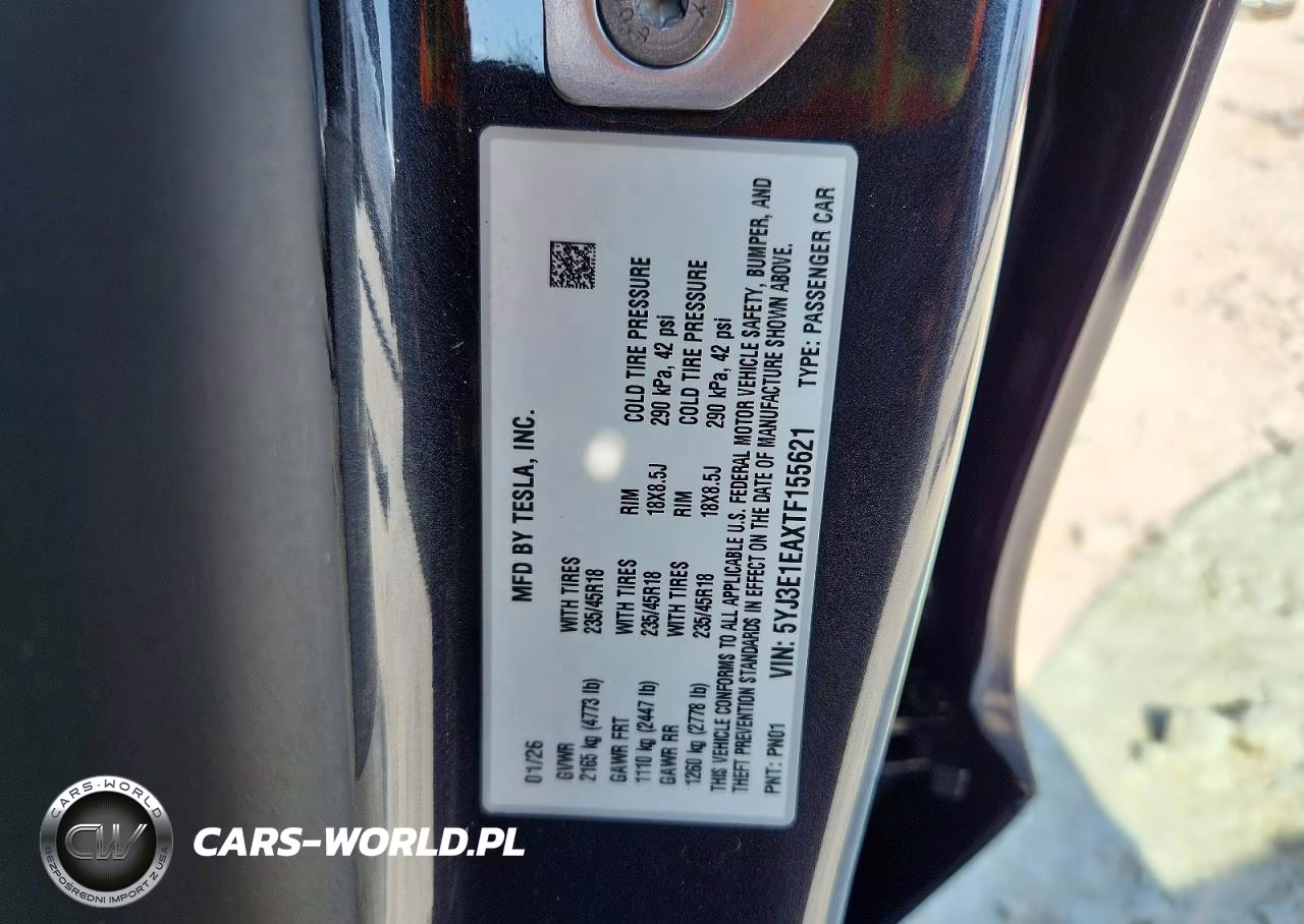 2026 Tesla Model 3 VIN:5YJ3E1EAXTF155621 - 12