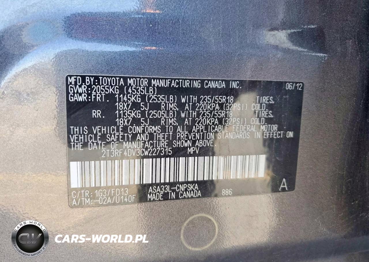 2012 Toyota Rav4 Sport VIN:2T3RF4DV3CW227315 - 13