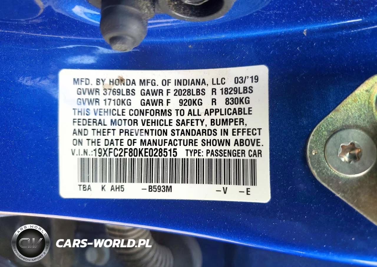2019 Honda Civic Sport VIN:19XFC2F80KE028515 - 12