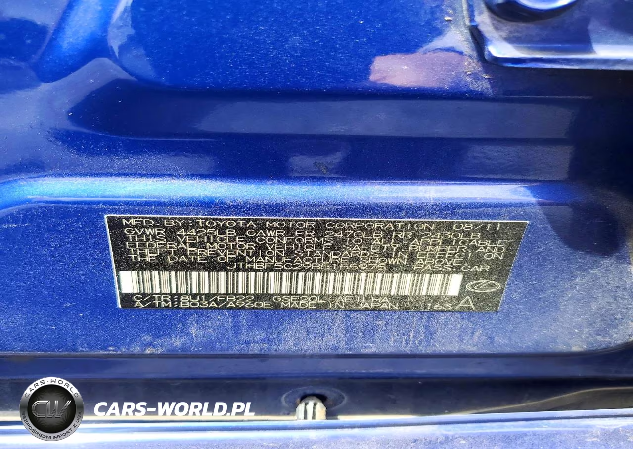 2011 Lexus Is 250 VIN:JTHBF5C29B5155975 - 12