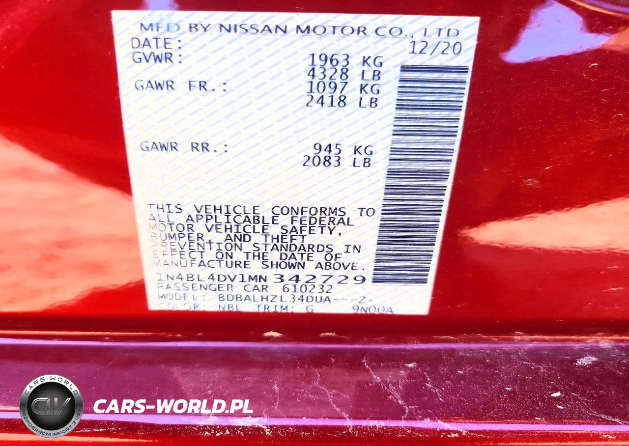 2021 Nissan Altima Sv VIN:1N4BL4DV1MN342729 - 12