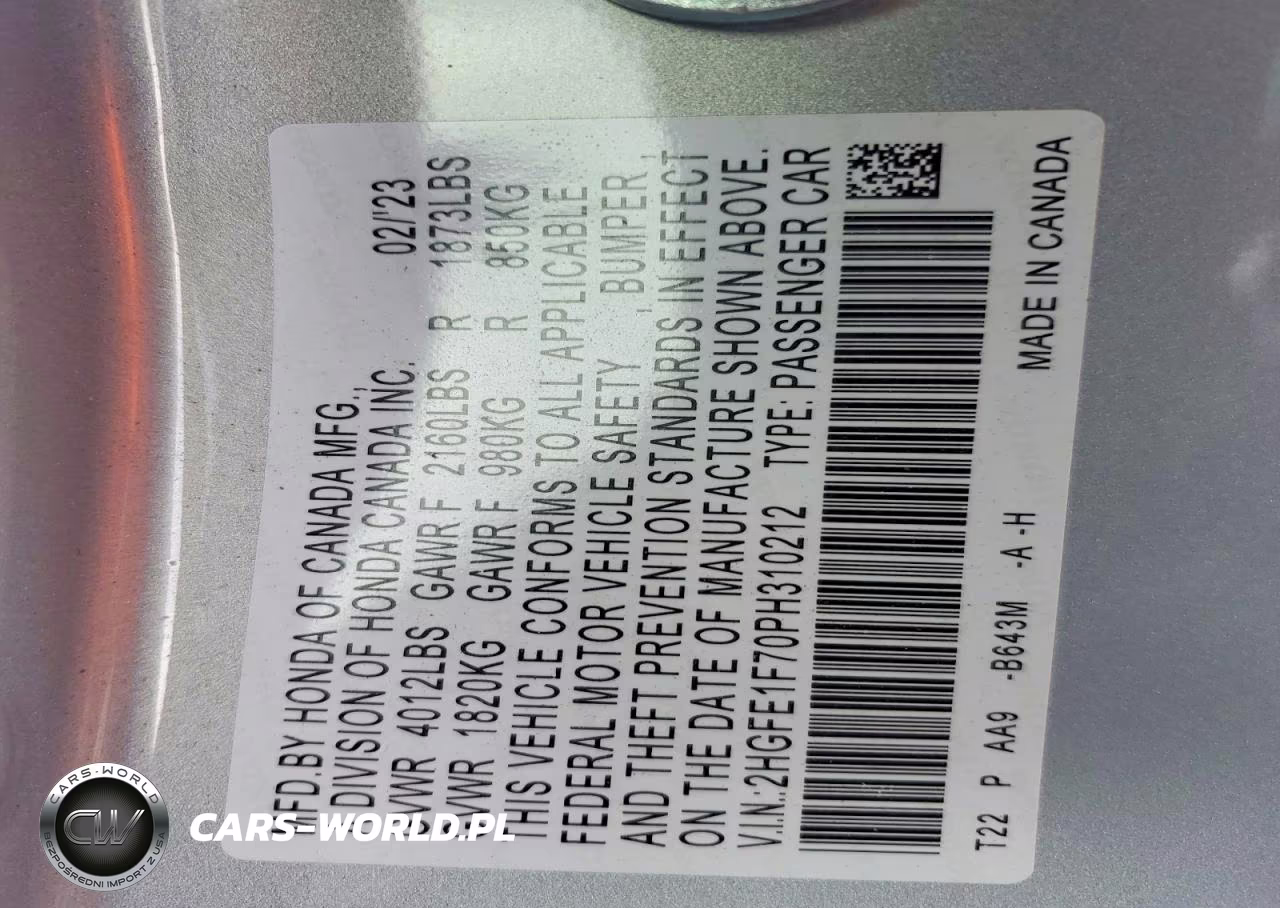 2023 Honda Civic Ex VIN:2HGFE1F70PH310212 - 12