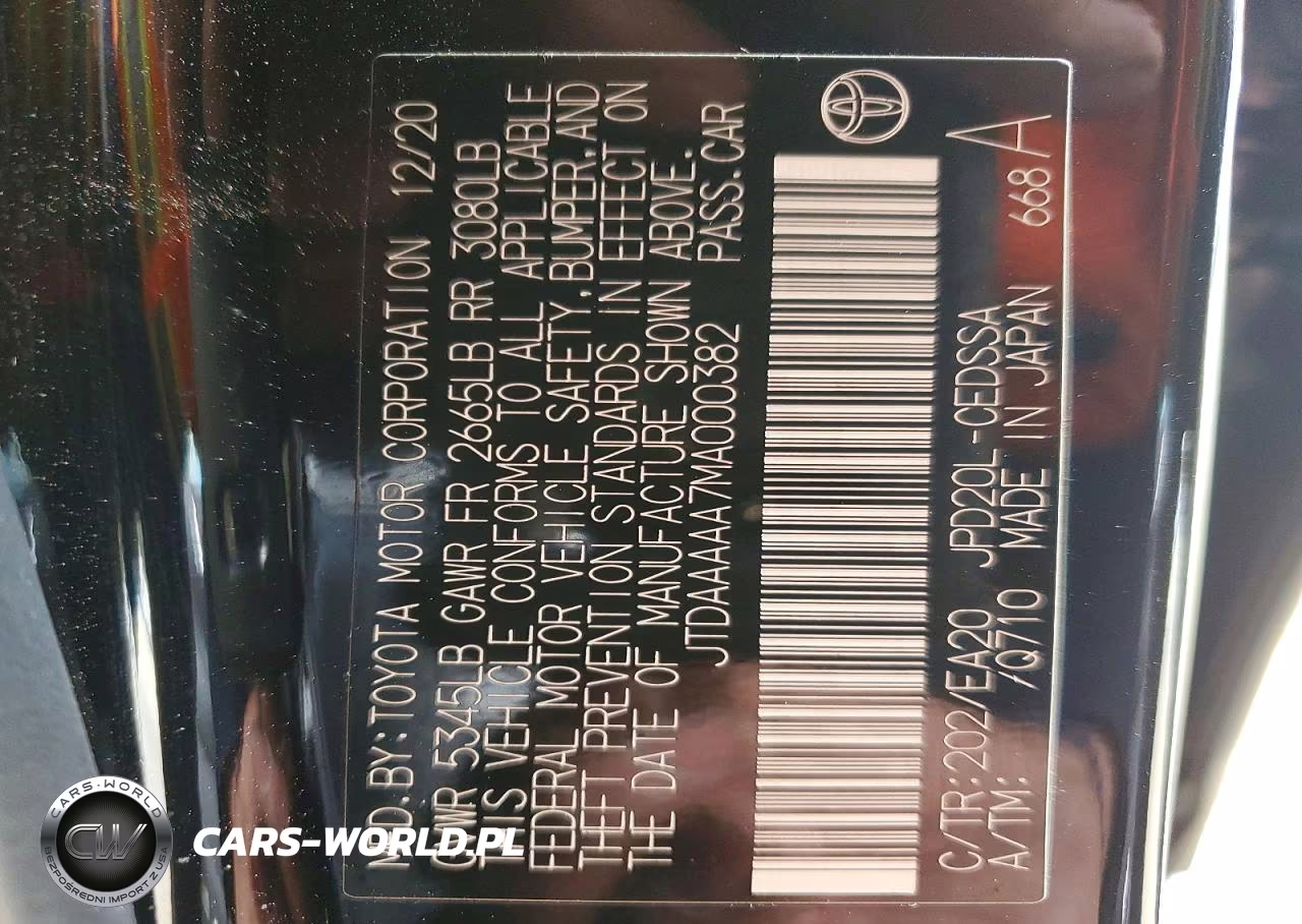2021 Toyota Mirai Xle VIN:JTDAAAAA7MA000382 - 12