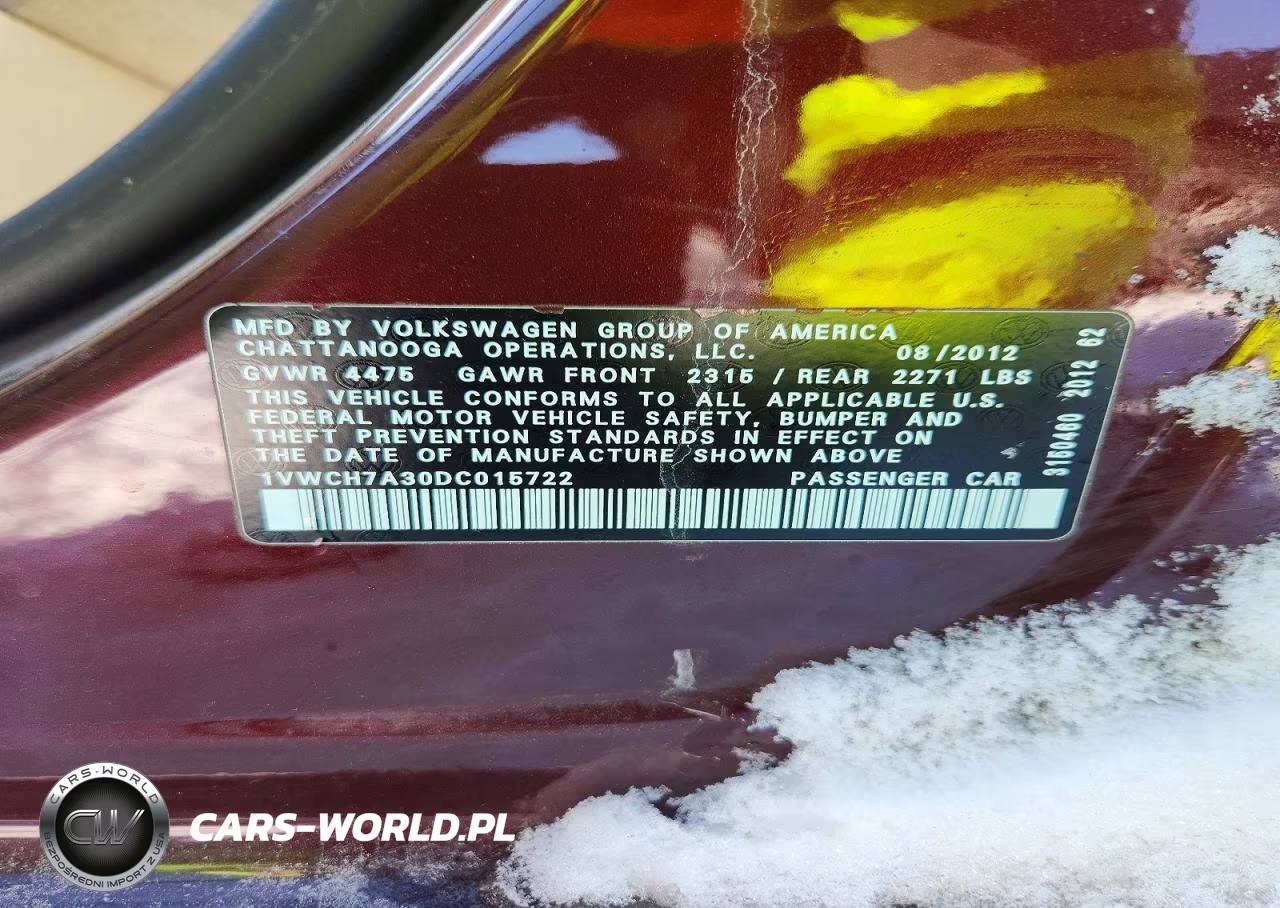 2013 Volkswagen Passat Sel VIN:1VWCH7A30DC015722 - 12