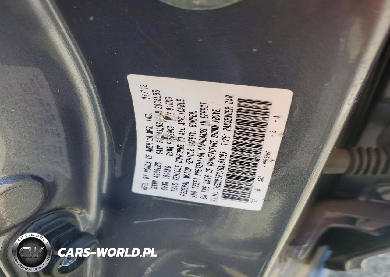 2016 Honda Accord Lx VIN:1HGCR2F3XGA194395 - 12