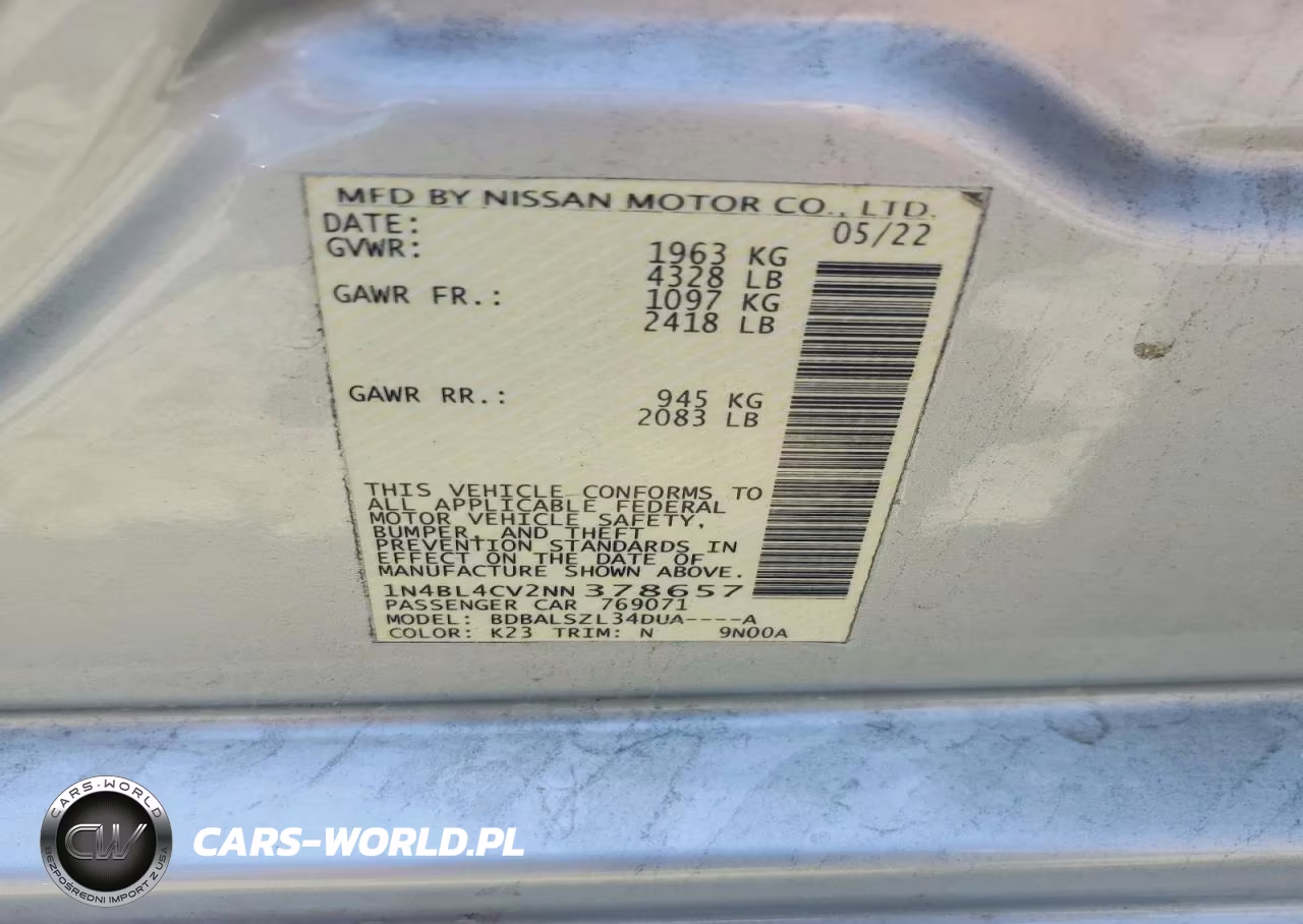 2022 Nissan Altima Sr VIN:1N4BL4CV2NN378657 - 12