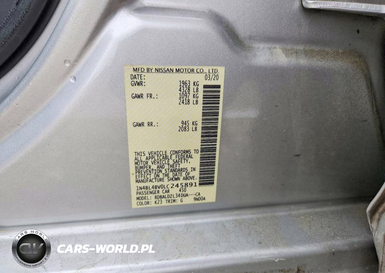 2020 Nissan Altima S VIN:1N4BL4BV0LC245891 - 12
