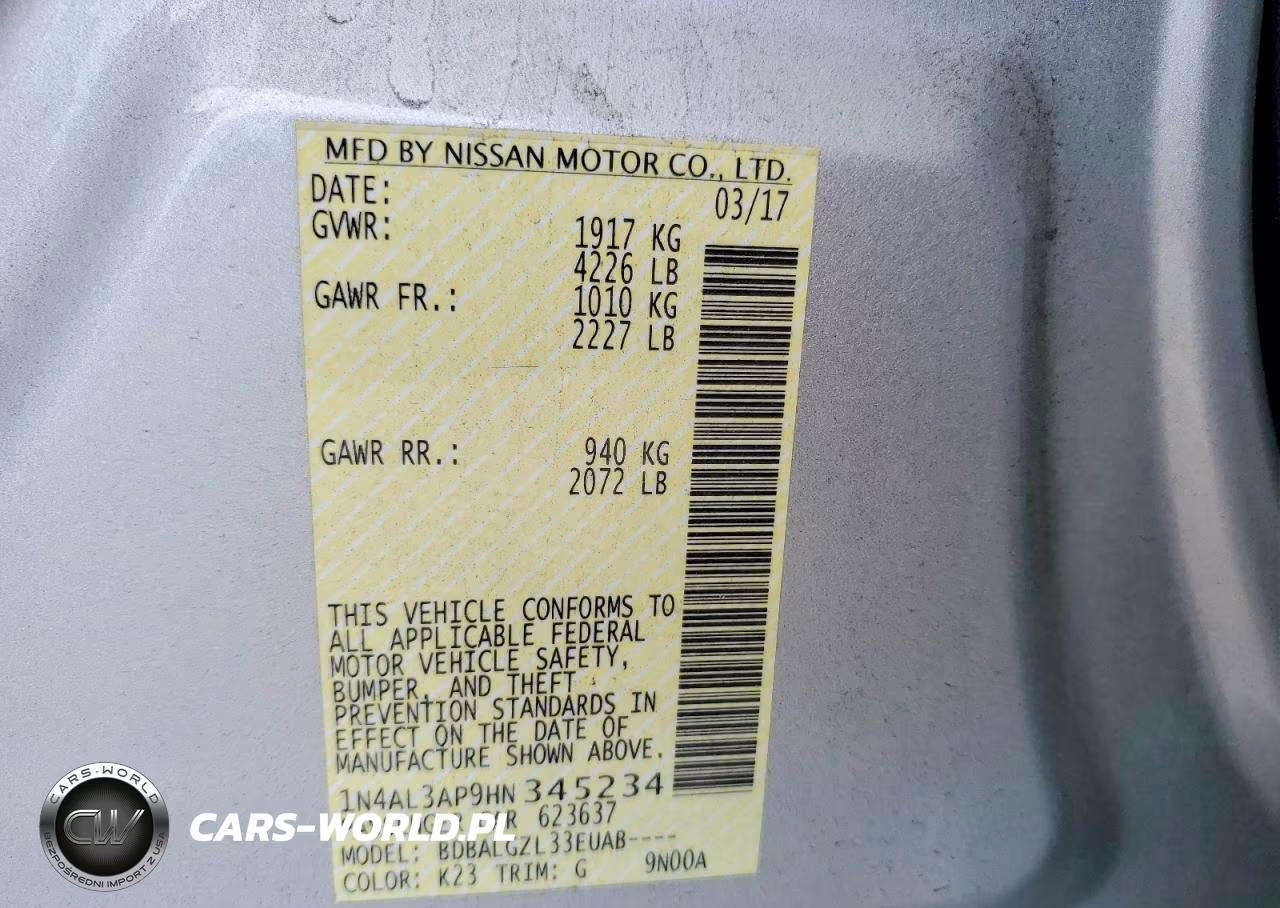 2017 Nissan Altima 2.5 S VIN:1N4AL3AP9HN345234 - 12