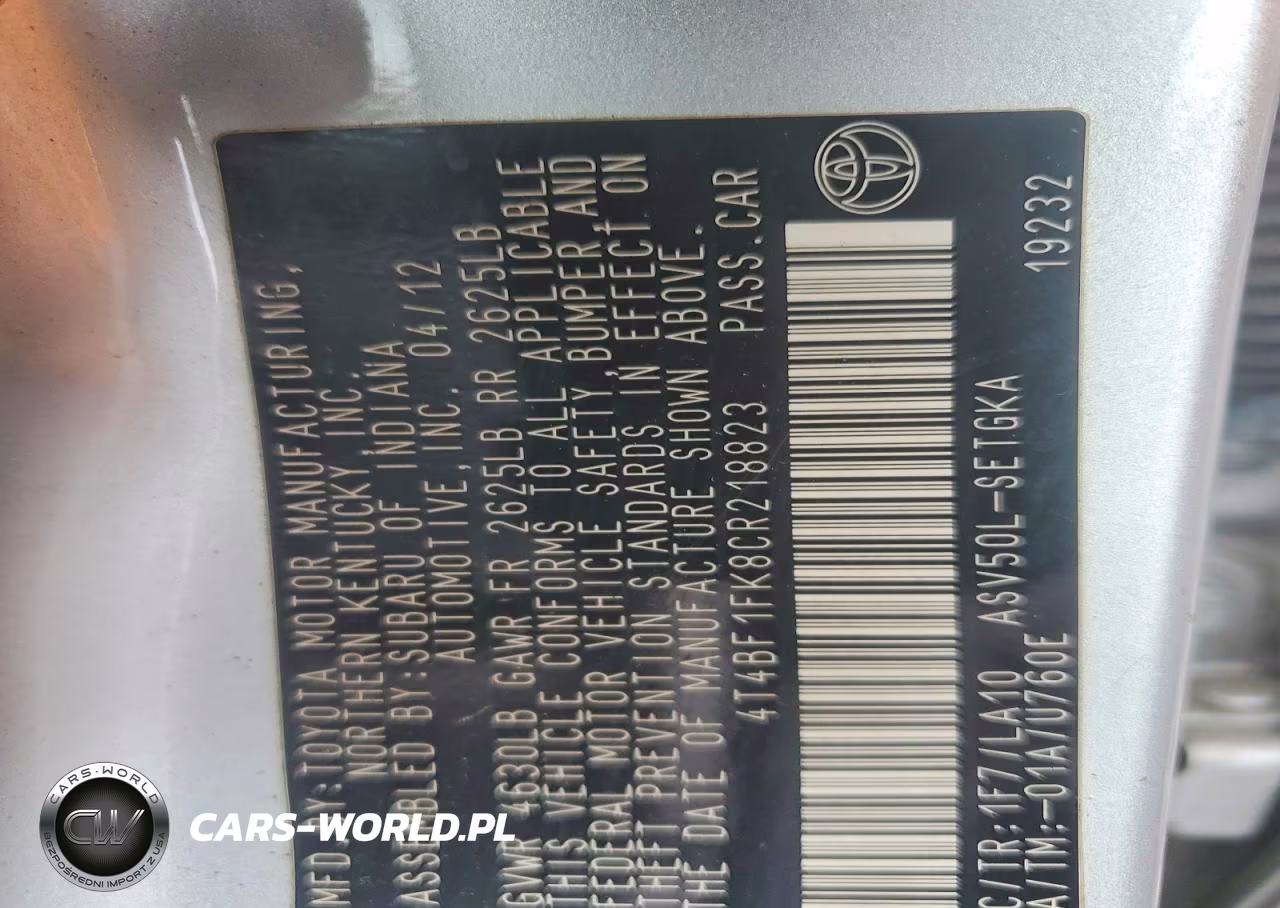 2012 Toyota Camry Xle VIN:4T4BF1FK8CR218823 - 12
