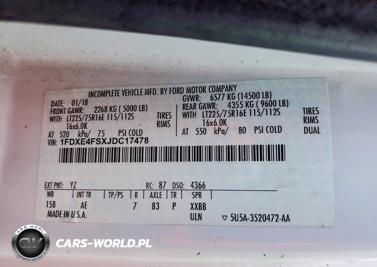 2018 Ford Econoline E450 Sd Cutaway 6.8L V10 VIN:1FDXE4FSXJDC17478 - 12