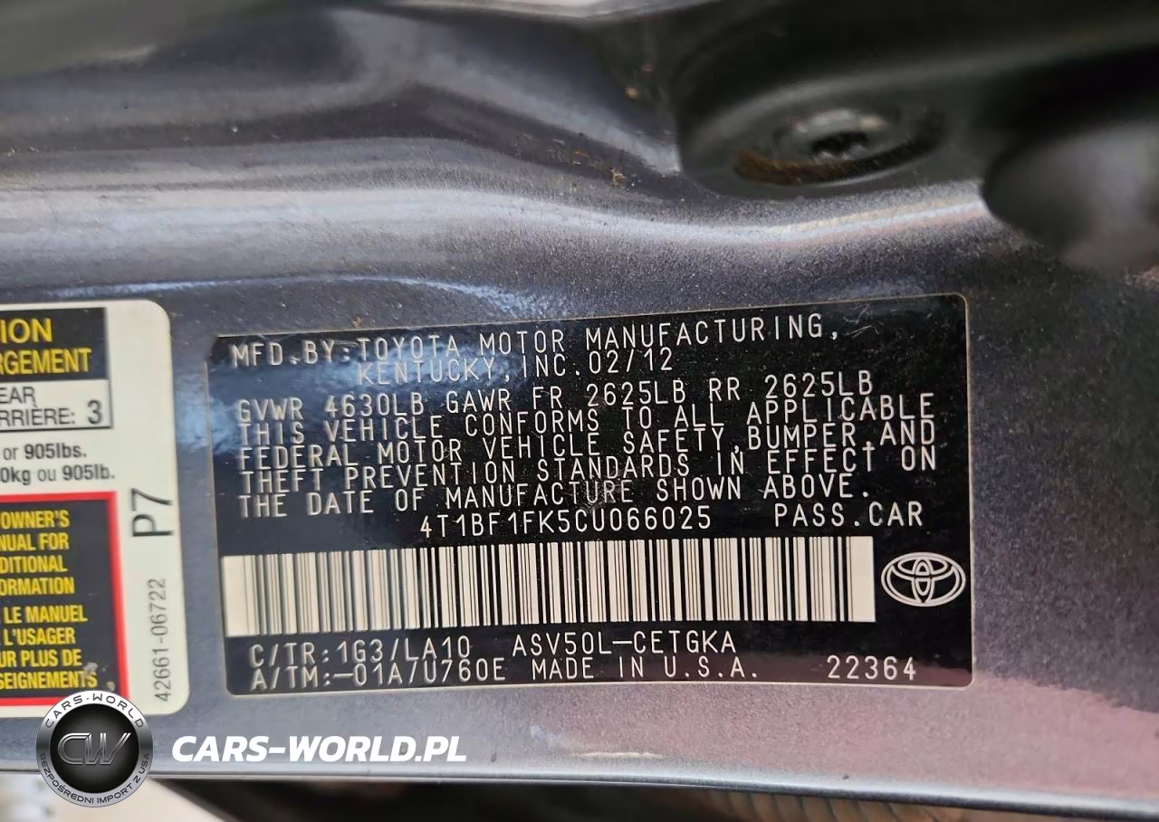 2012 Toyota Camry Xle VIN:4T1BF1FK5CU066025 - 13