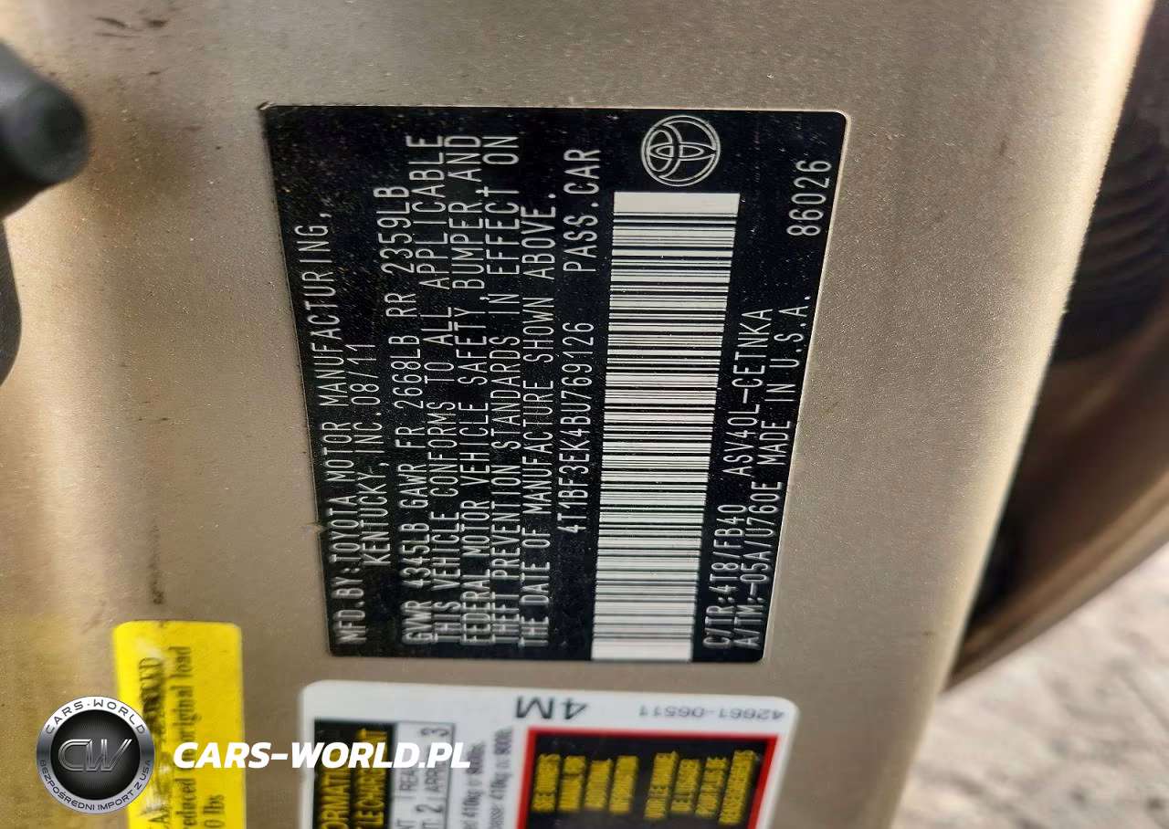 2011 Toyota Camry Base VIN:4T1BF3EK4BU769126 - 12