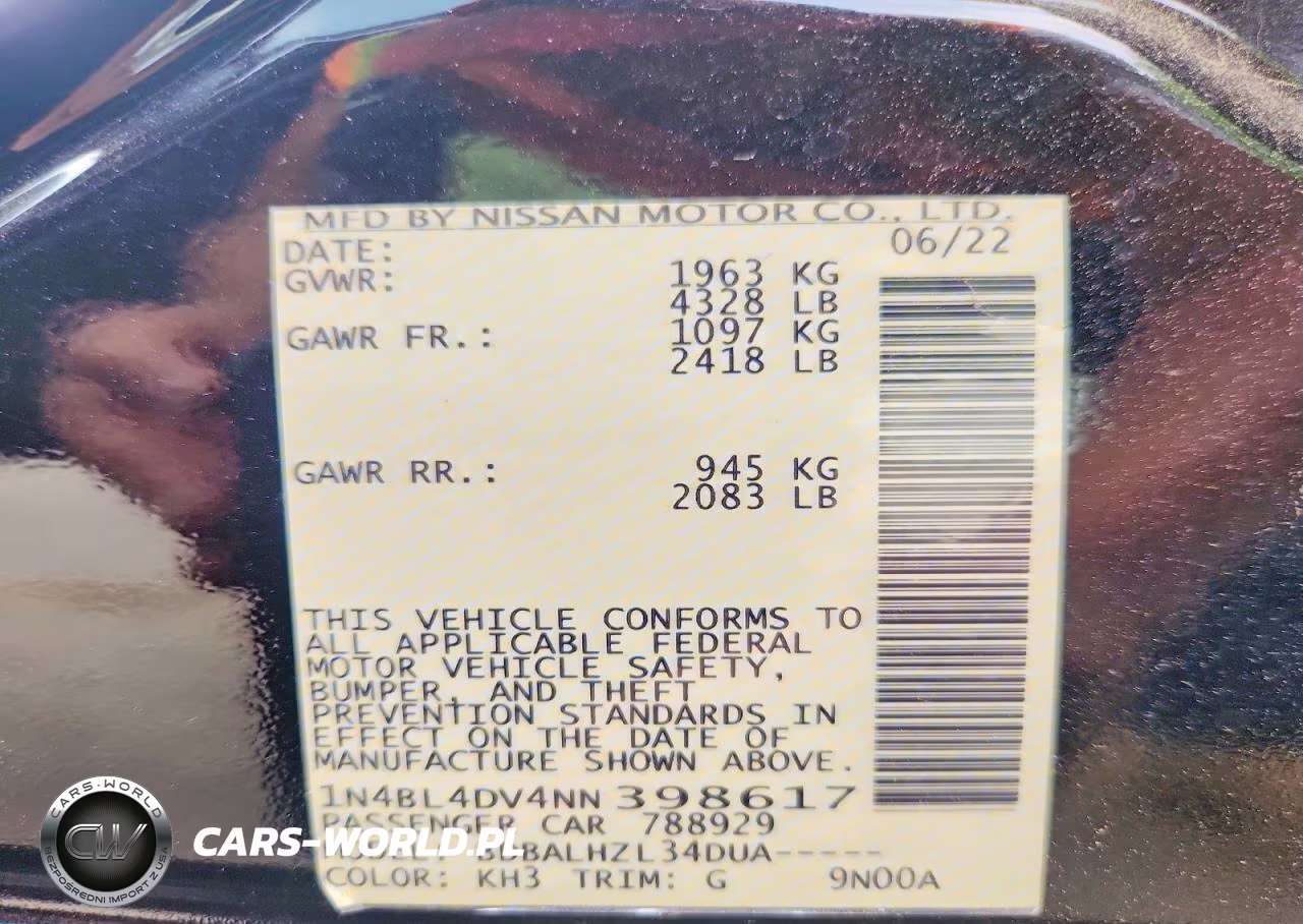 2022 Nissan Altima Sv VIN:1N4BL4DV4NN398617 - 13