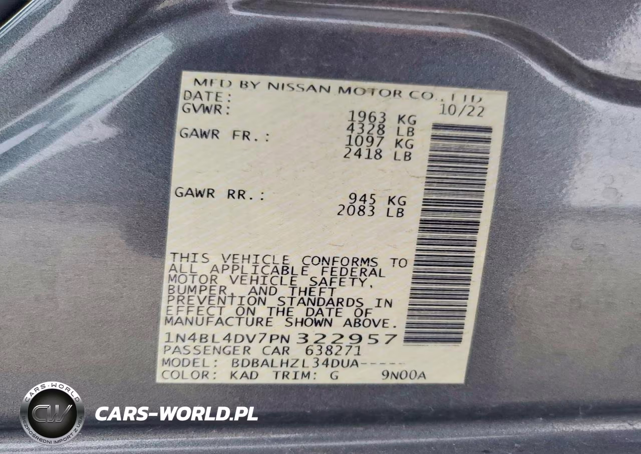 2023 Nissan Altima Sv VIN:1N4BL4DV7PN322957 - 13