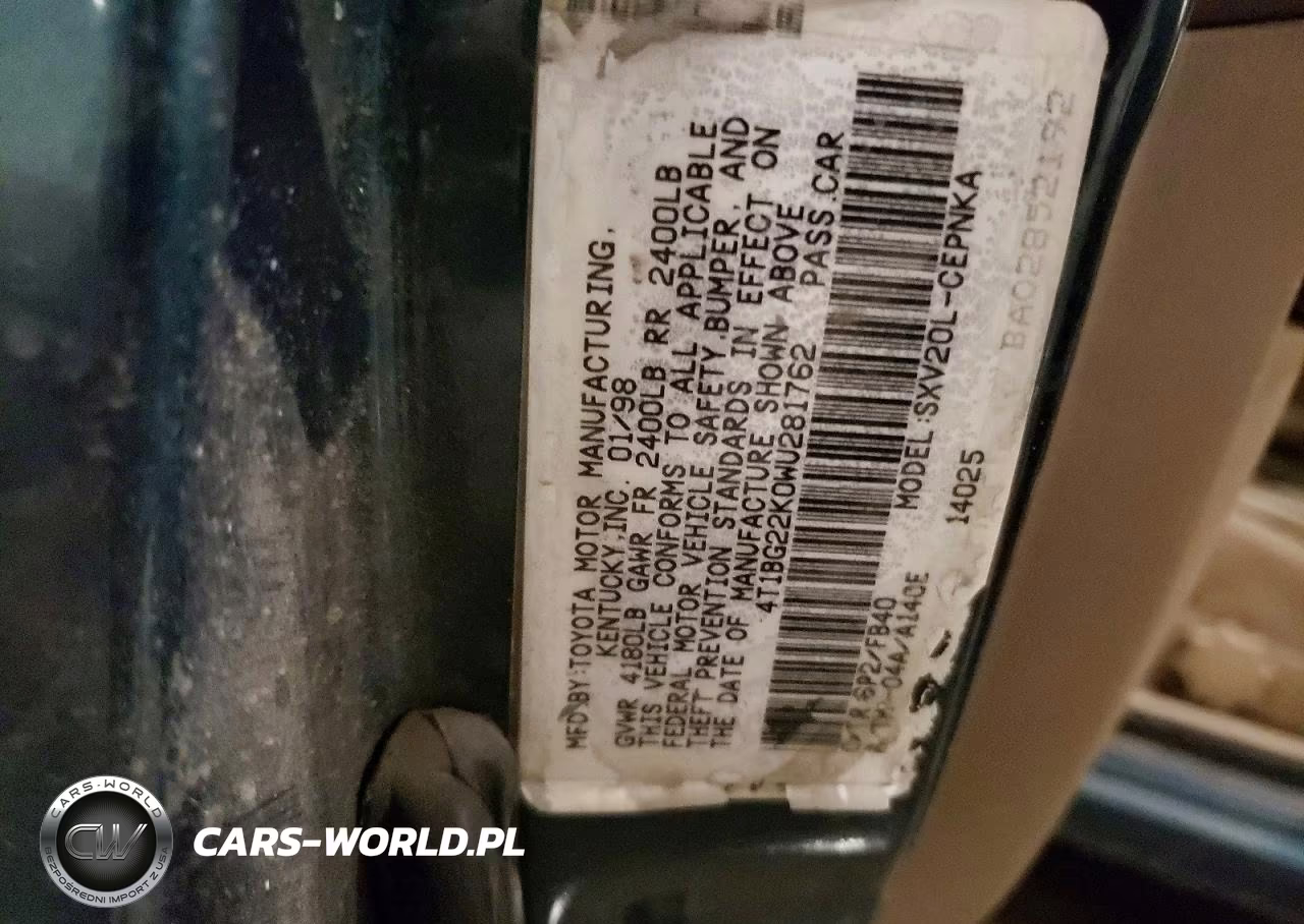 1998 Toyt Camry VIN:4T1BG22K0WU281762 - 12