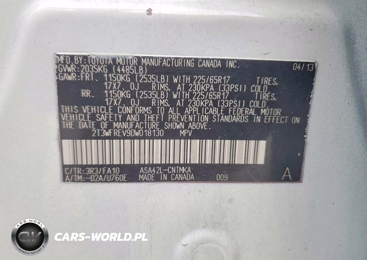 2013 Toyota Rav4 Xle VIN:2T3WFREV9DW018130 - 13