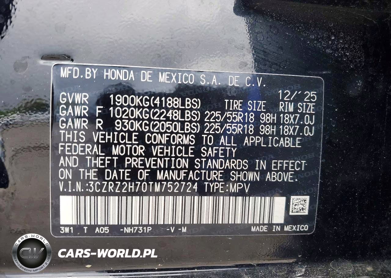 2026 Honda Hr-V Exl VIN:3CZRZ2H70TM752724 - 13
