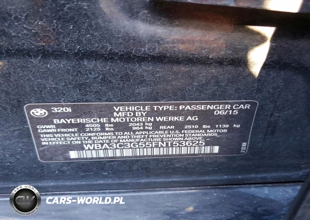 2015 BMW 320 I xDrive VIN:WBA3C3G55FNT53625 - 12