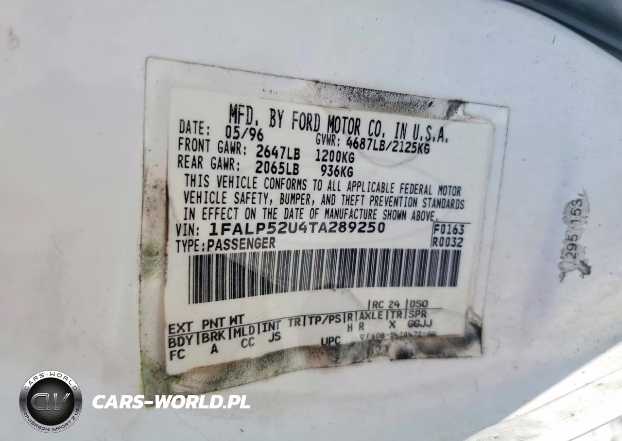 1996 Ford Taurus Gl VIN:1FALP52U4TA289250 - 12