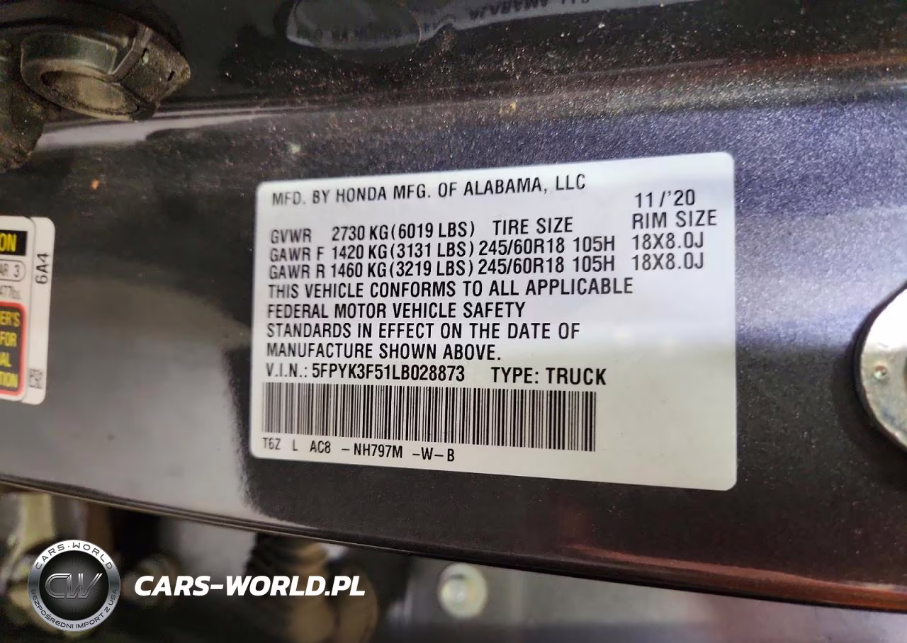 2020 Honda Ridgeline Rtl VIN:5FPYK3F51LB028873 - 12