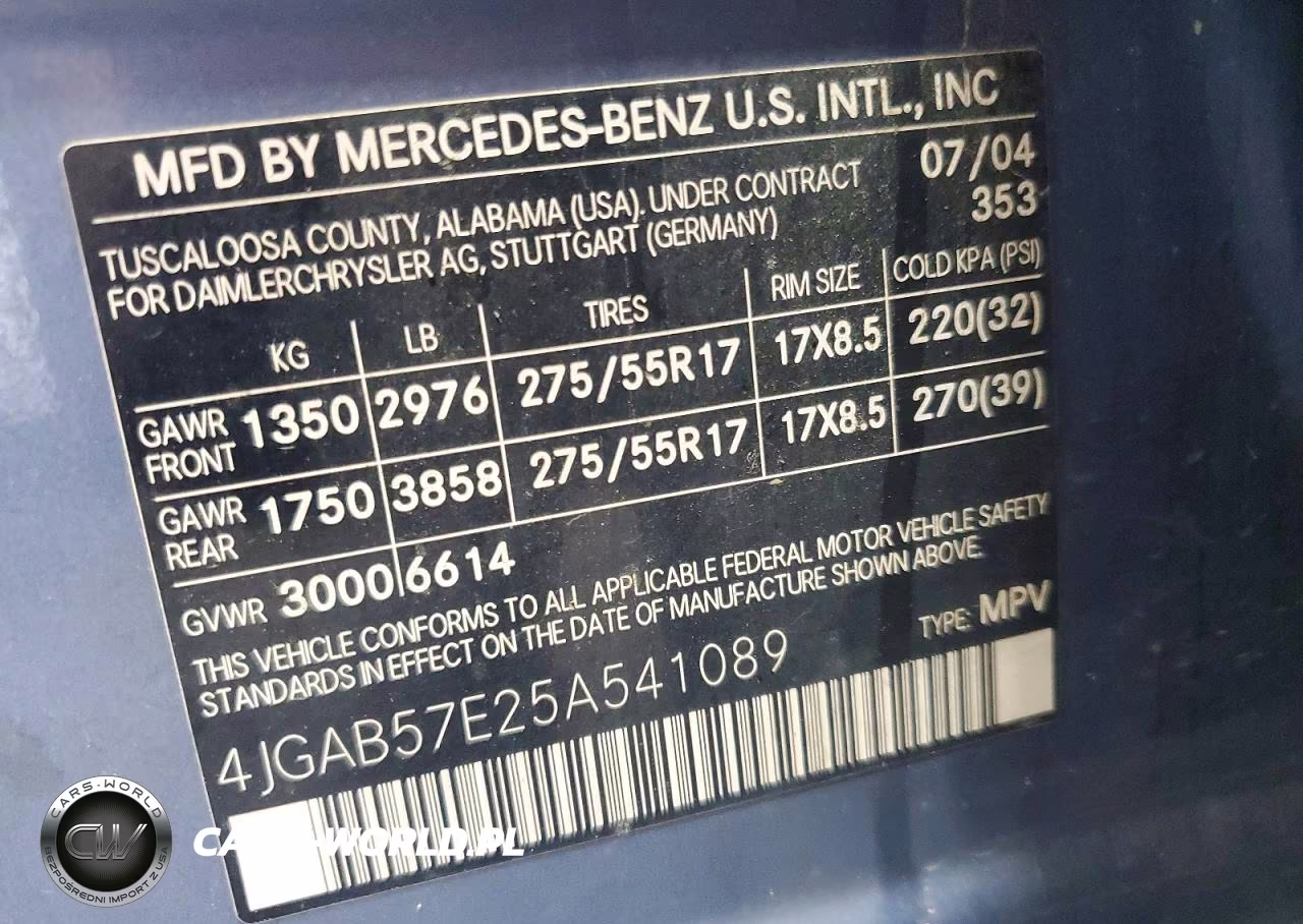 2005 Mercedes-Benz Ml 350 VIN:4JGAB57E25A541089 - 13