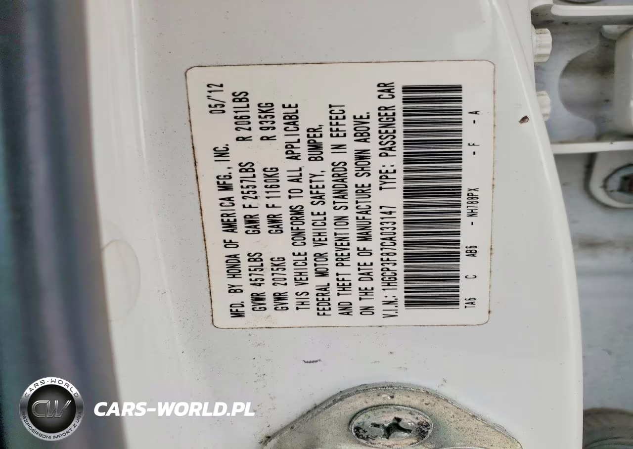 2012 Honda Accord Exl VIN:1HGCP3F87CA033147 - 12