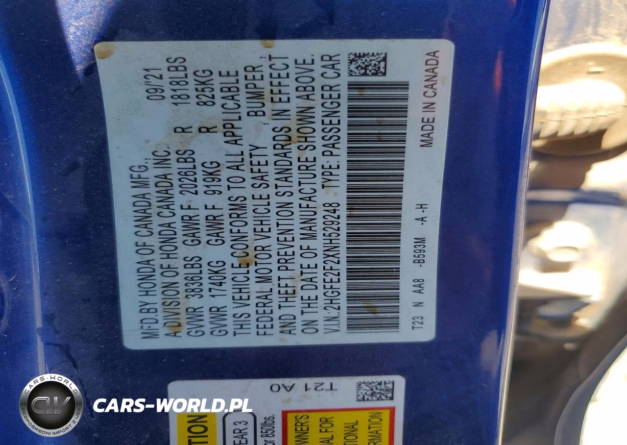 2022 Honda Civic Lx VIN:2HGFE2F2XNH529248 - 12
