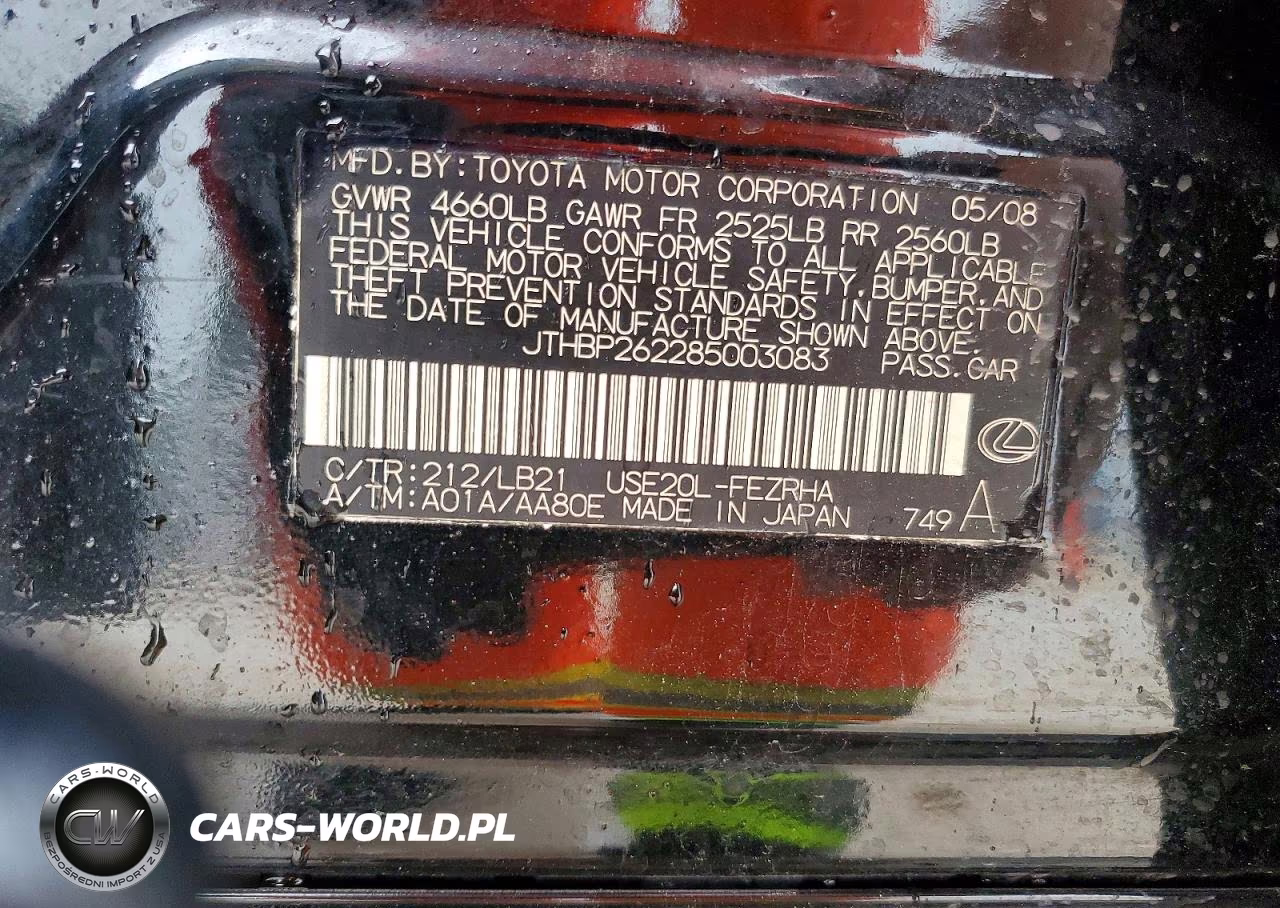 2008 Lexus Is F Base VIN:JTHBP262285003083 - 12