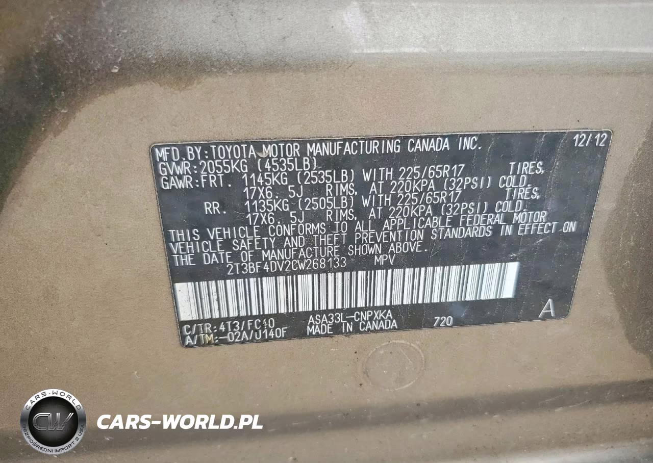 2012 Toyota Rav4 Base VIN:2T3BF4DV2CW268133 - 13