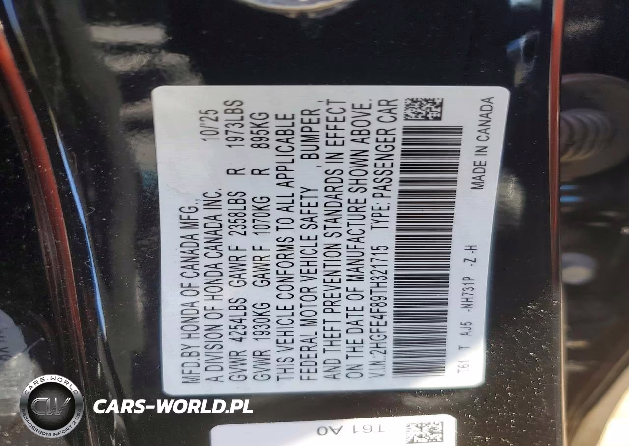 2026 Honda Civic Sport VIN:2HGFE4F89TH321715 - 12