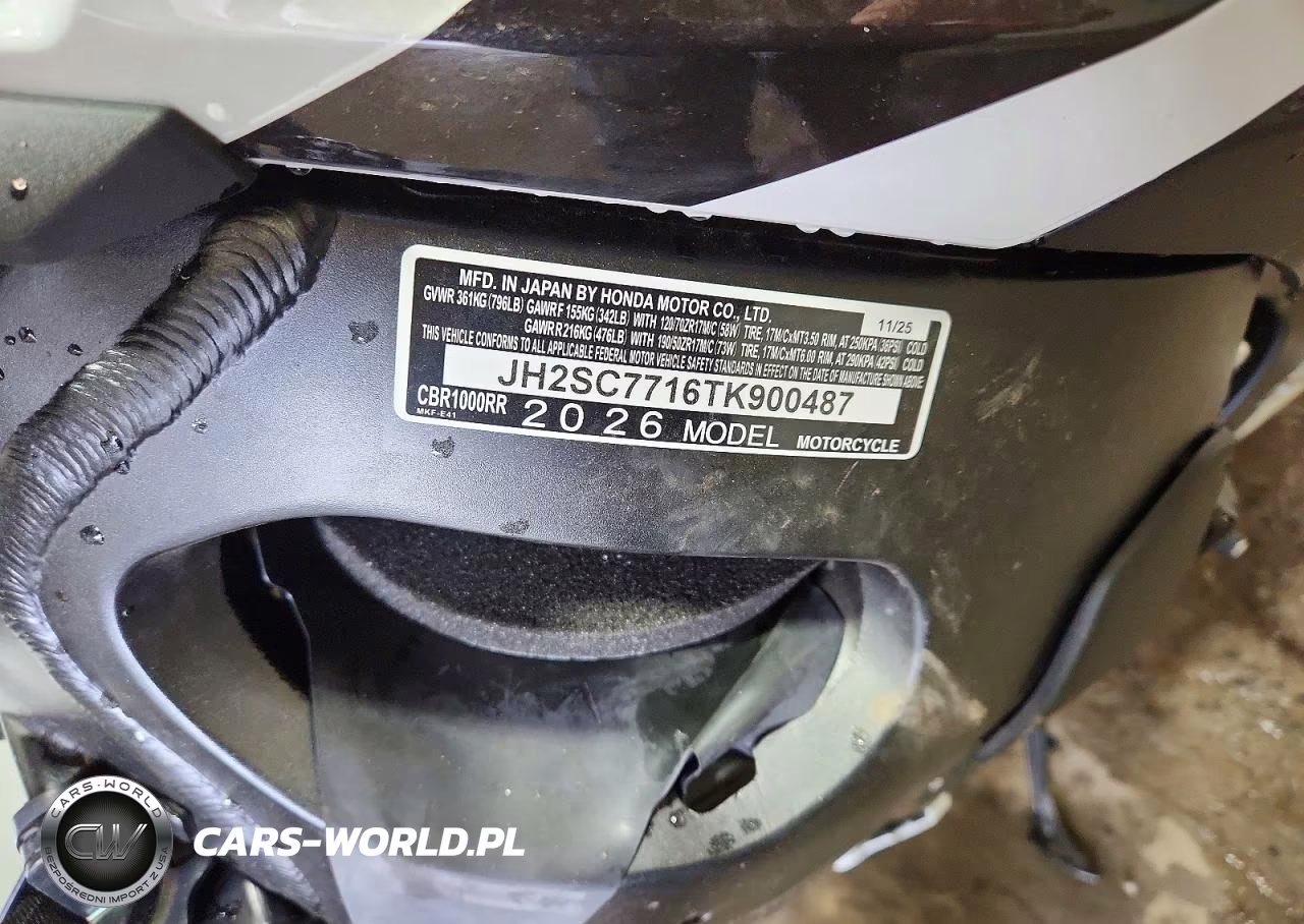 2026 Honda Cbr1000 Rr VIN:JH2SC7716TK900487 - 10