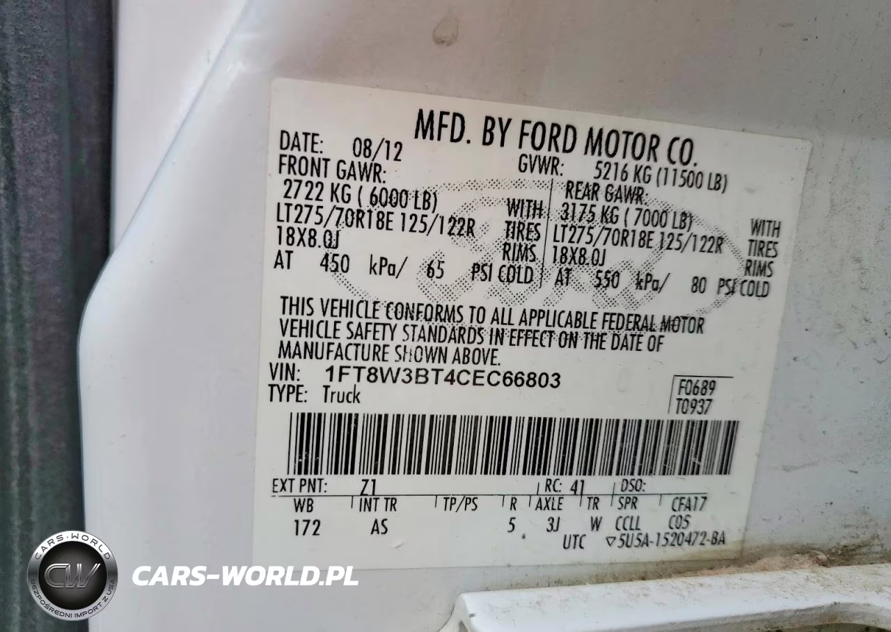 2012 Ford F350 Super Duty VIN:1FT8W3BT4CEC66803 - 12