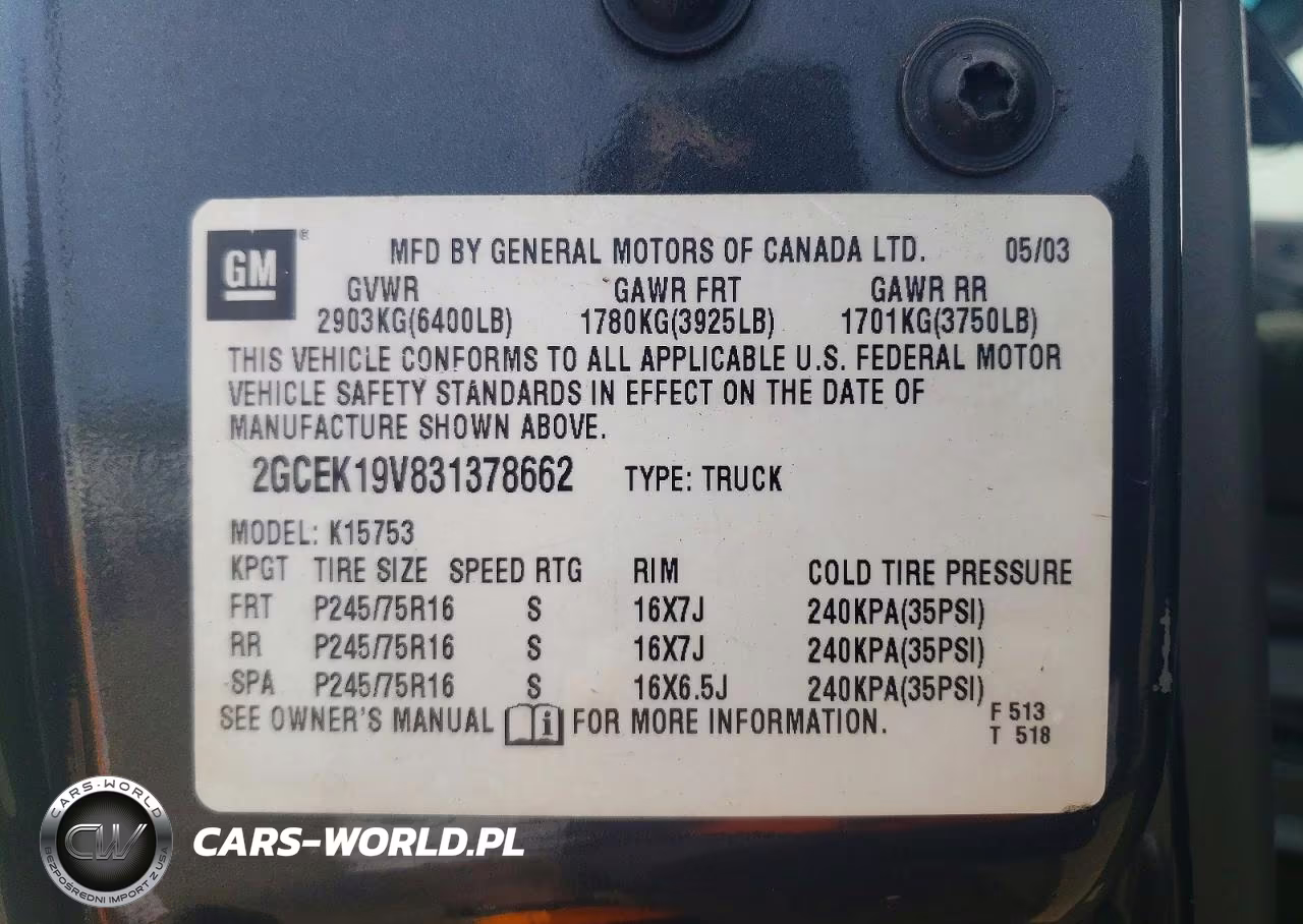 2003 Chevrolet Silverado K1500 VIN:2GCEK19V831378662 - 13