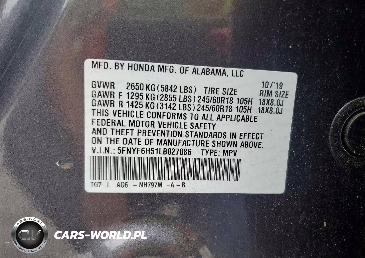 2020 Honda Pilot Exl VIN:5FNYF6H51LB027086 - 13