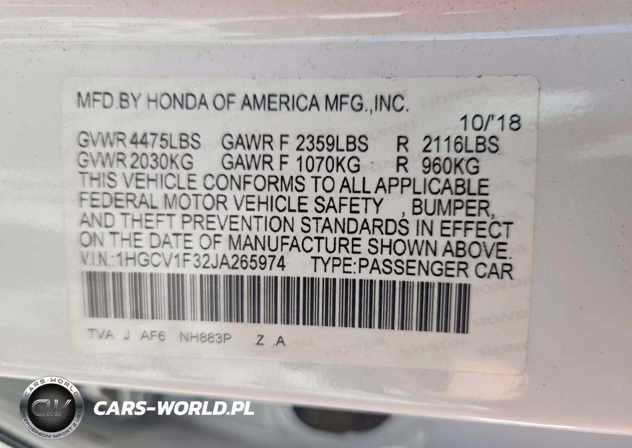2018 Honda Accord Sport VIN:1HGCV1F32JA265974 - 13