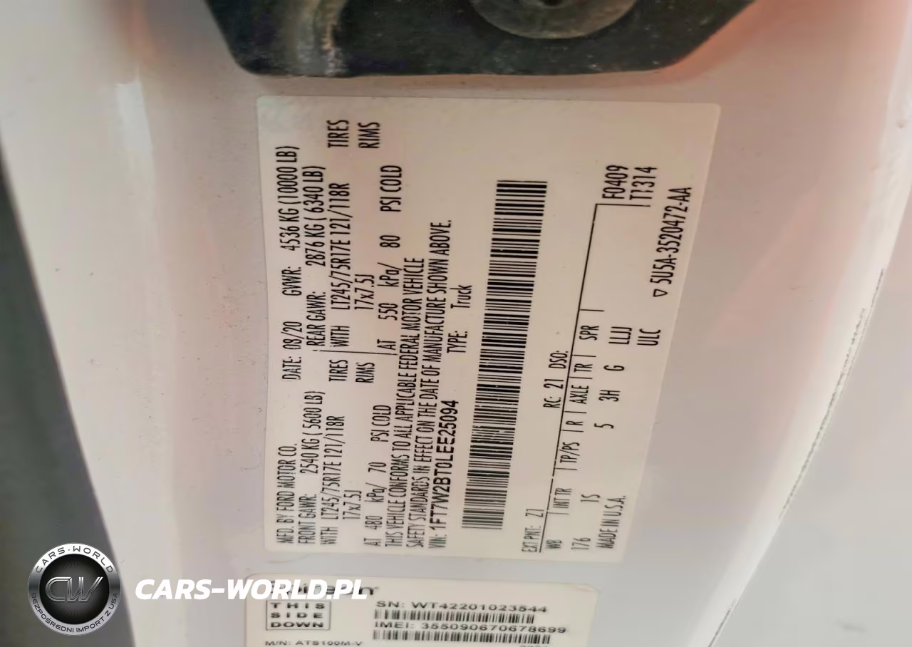 2020 Ford F250 Super Duty VIN:1FT7W2BT0LEE25094 - 12
