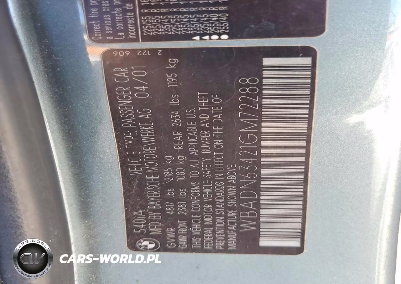 2001 BMW 540 I Automatic VIN:WBADN63421GM72288 - 12