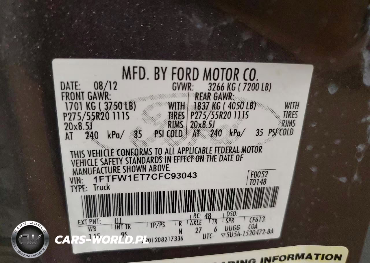2012 Ford F150 Supercrew VIN:1FTFW1ET7CFC93043 - 12