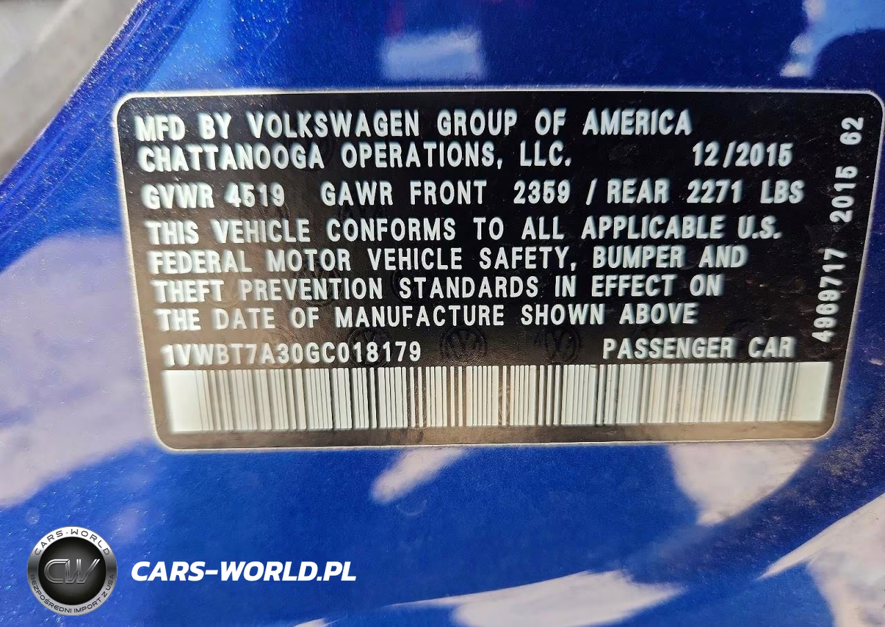 2016 Volkswagen Passat Se VIN:1VWBT7A30GC018179 - 12