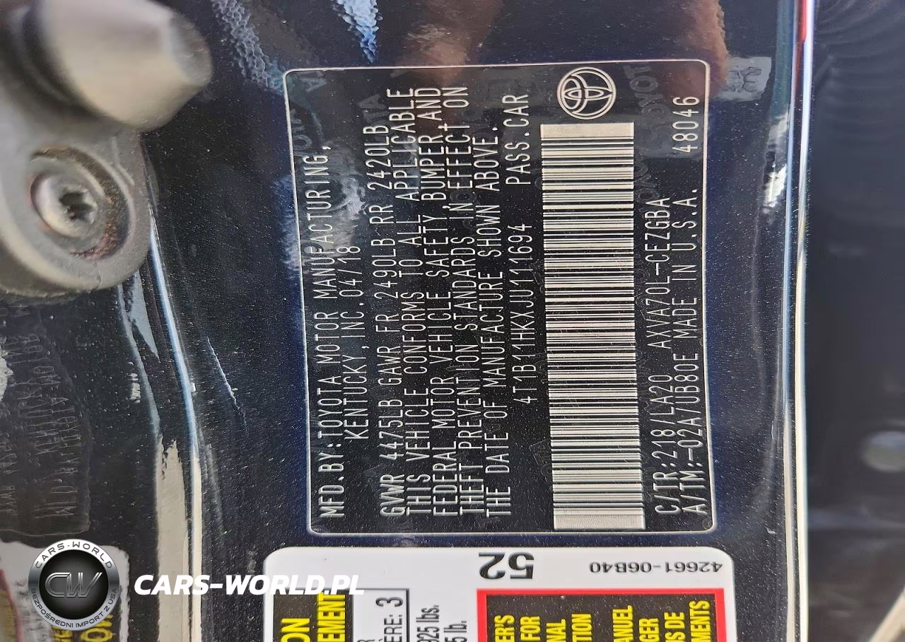 2018 Toyota Camry Xle VIN:4T1B11HKXJU111694 - 13