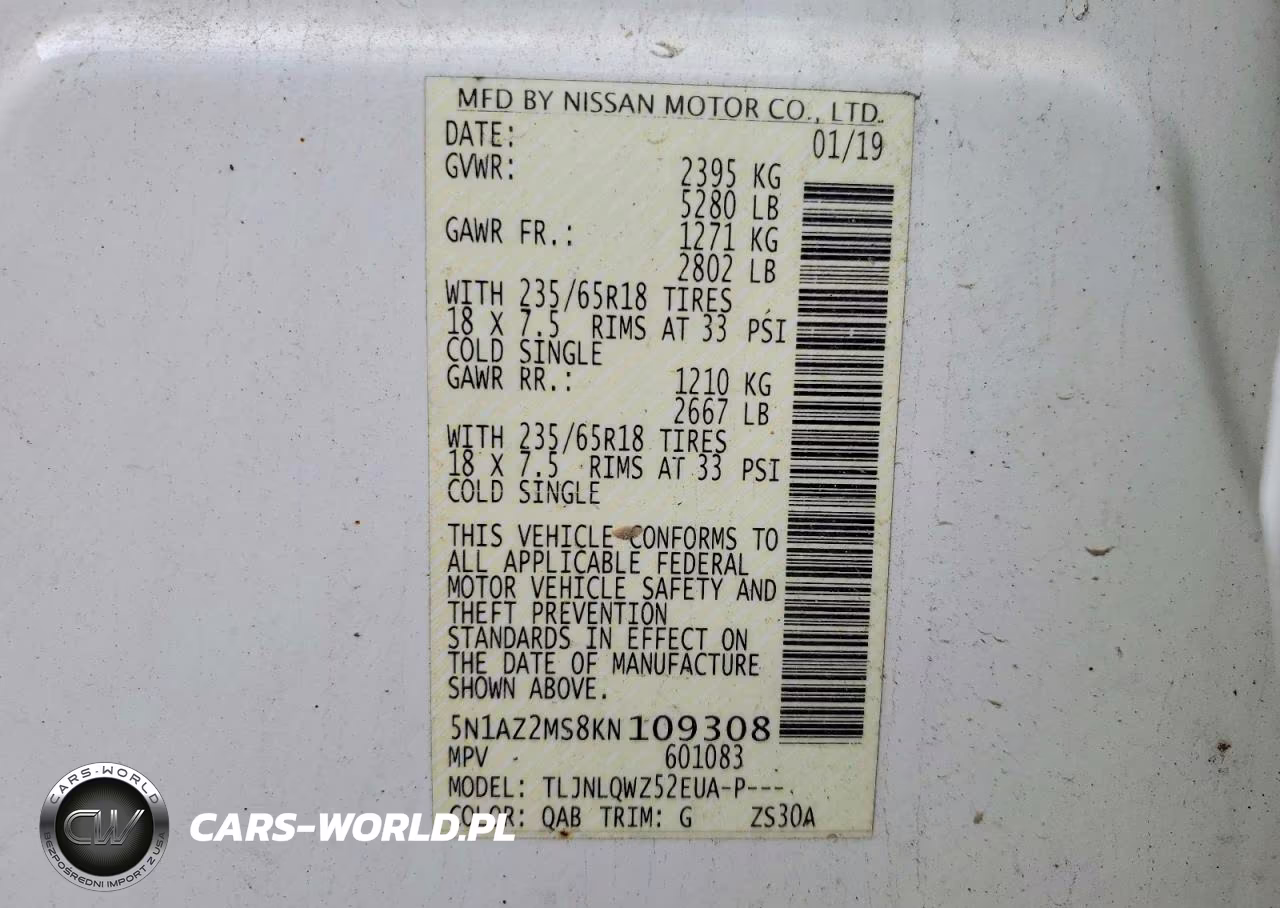 2019 Nissan Murano Sv VIN:5N1AZ2MS8KN109308 - 13