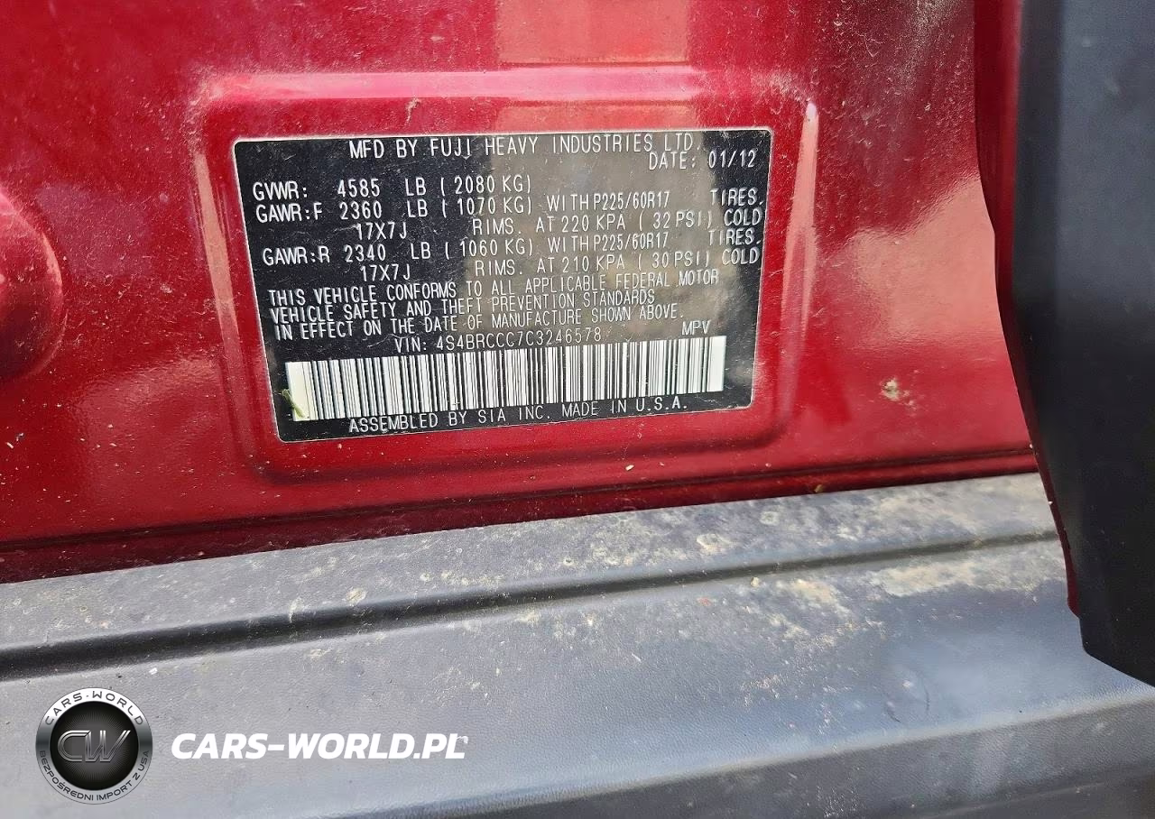2012 Subaru Outback 2.5I Premium VIN:4S4BRCCC7C3246578 - 12