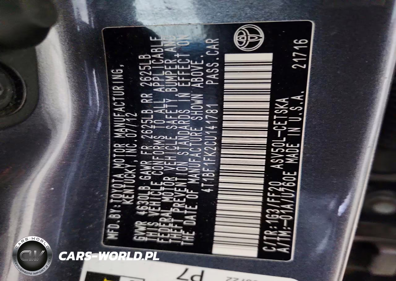 2012 Toyota Camry Se VIN:4T1BF1FK2CU141781 - 12