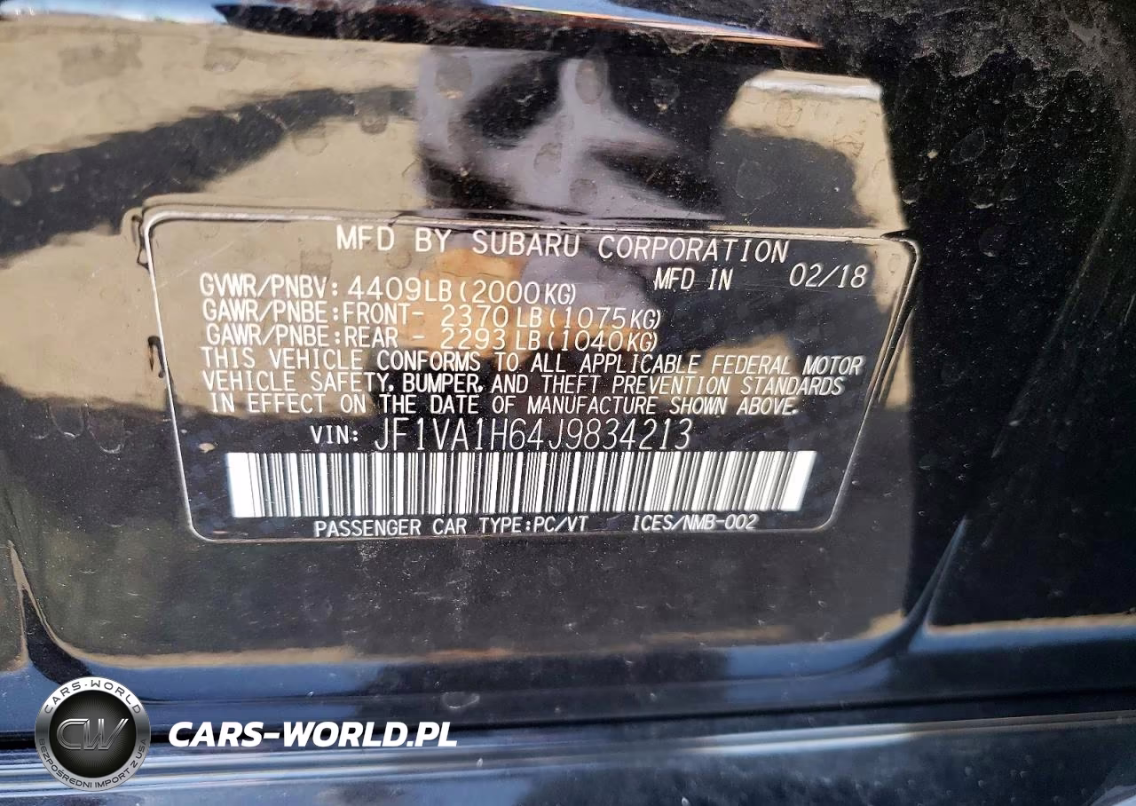 2018 Subaru Wrx Limited VIN:JF1VA1H64J9834213 - 13