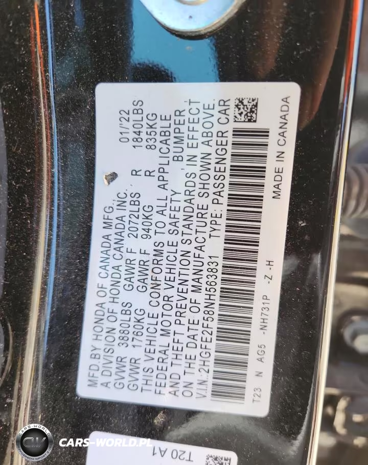 2022 Honda Civic Sport VIN:2HGFE2F58NH563831 - 13