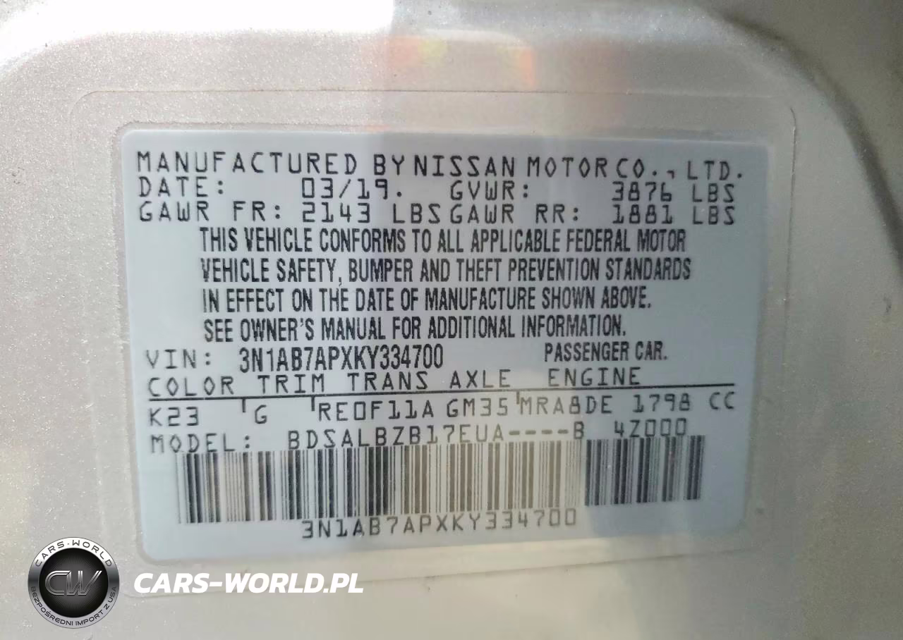 2019 Nissan Sentra S VIN:3N1AB7APXKY334700 - 13