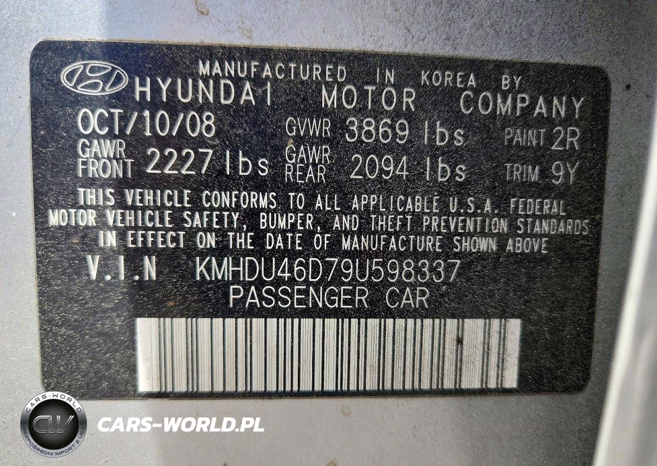 2009 Hyundai Elantra Gls VIN:KMHDU46D79U598337 - 12